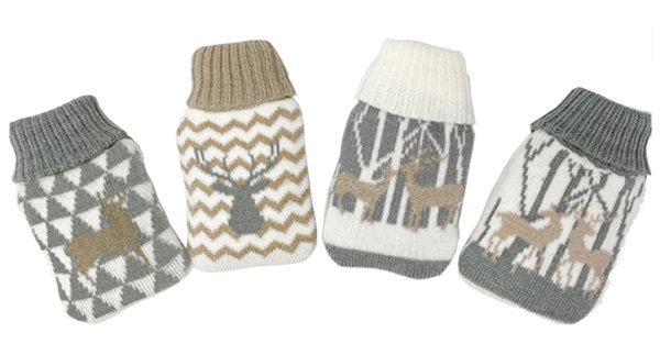 Taschenwärmer Elch im Strickbezug, 4er Set - Wichtelgeschenk, Handwärmer, Taschenheizkissen