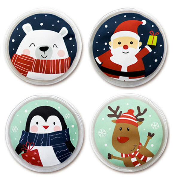 Taschenwärmer Happy Xmas (4er Set) Fröhliche Weihnachten - Wichtelgeschenk, Handwärmer, Taschenheizkissen
