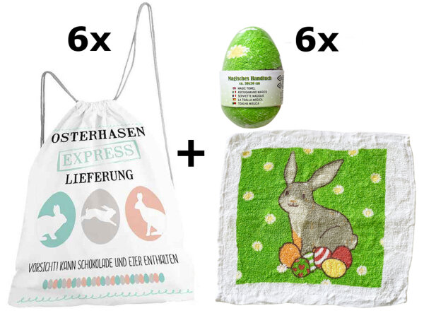 Ostertüte Osterhasen Express & Magisches Handtuch Osterhase  6er Set - Ostergeschenk, Ostern, Osternest