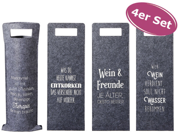 Filz Geschenktüte für Wein, 4er Set Flaschentüte - Flaschen Geschenktasche, Wein verschenken