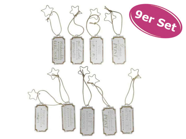 9er Set Geschenkanhänger aus Holz  (Weihnachten & Neutral ) gold, weiß