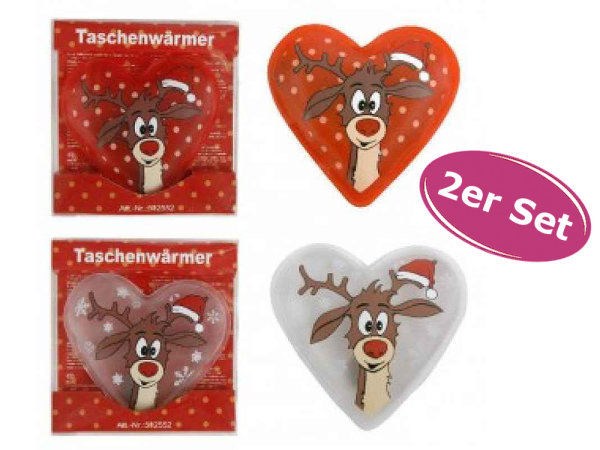 2er Pack Taschenwärmer Rentier Didi Herz (tolles Wichtelgeschenk) Handwärmer