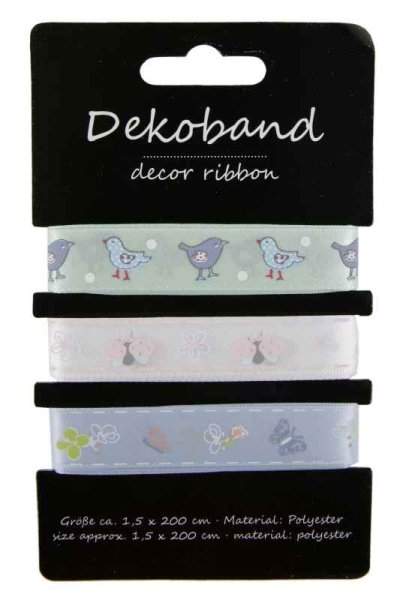 3er Set Geschenkband Vogel/Schmetterling - tolles Dekoband, Schleifenband, Zierband