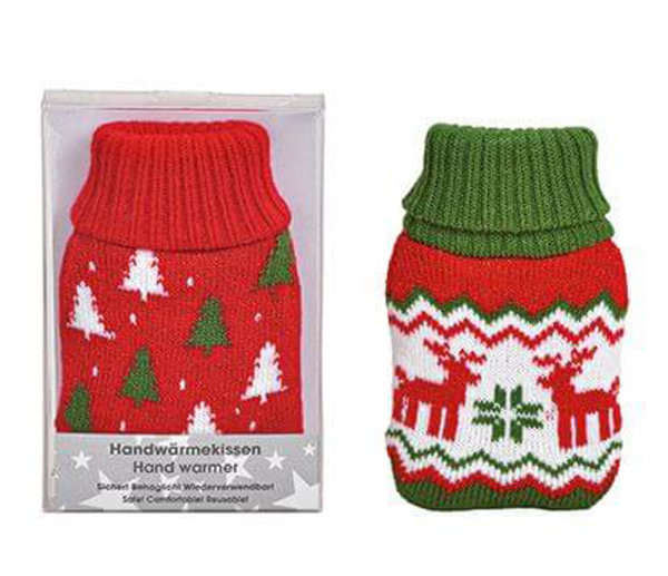 Taschenwärmer Winterwald rot-grün Strickbezug (2er Set) Handwärmer wiederverwendbar - Wichtelgeschenk - Taschenheizkissen