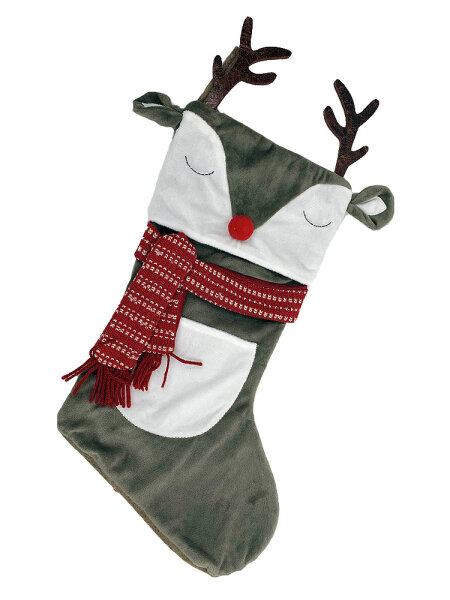 Grosser Nikolausstrumpf Weihnachtssocke Rentier mit rotem Schal - Nikolausstiefel, Weihnachtsstrumpf, Weihnachtsdekoration
