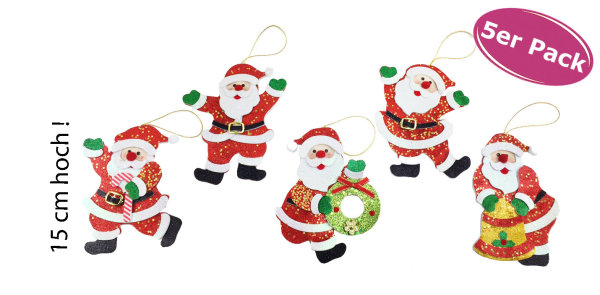 Weihnachtsdeko Geschenkanhänger Baumschmuck Weihnachtsmann (5er Set) - Fensterdeko Weihnachten, Nikolaus Santa Hänger