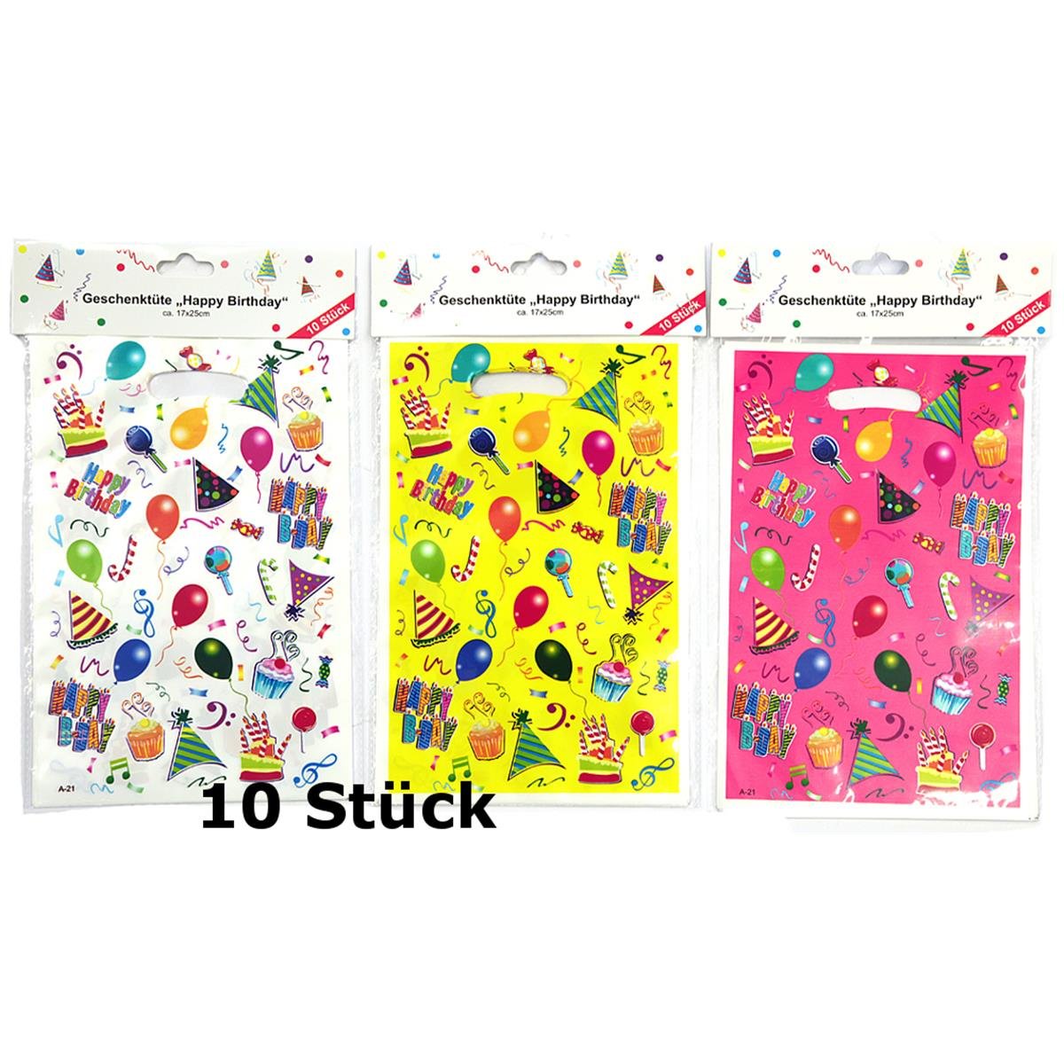 10 Stück Geschenktüten Geschenktasche Tasche HAPPY BIRTHDAY Tüte 23,2x17,7x8 cm 