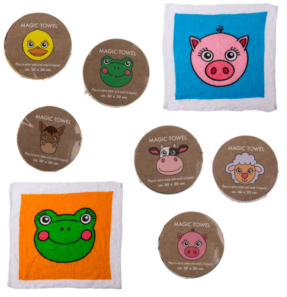 Magisches Handtuch Farmtiere 6er Set - Kindergeschenk, Geburtstagsgeschenk, Ostern, Tiere, Kindergeburtstag