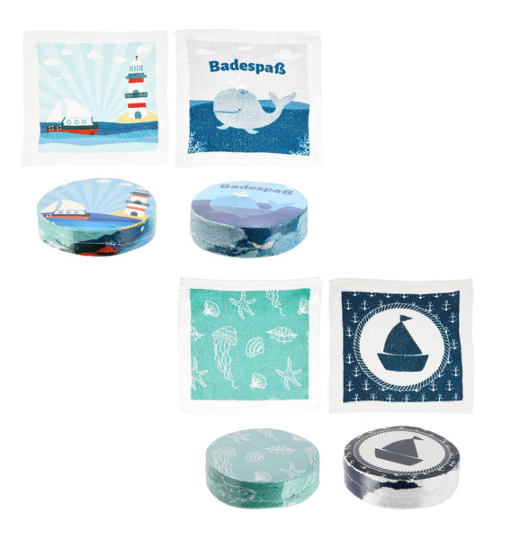 Magisches Handtuch Meer Maritim (4er Set) - Zauberhandtuch, Kinder Handtuch, Kindergeschenk, Boot, Strand