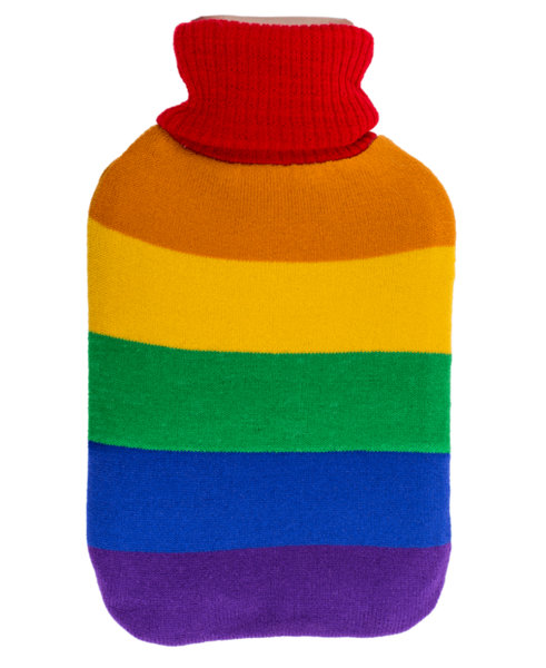 Wärmflasche Regenbogen Pride, 2 l mit Strickbezug - Bettflasche, Wärmekissen