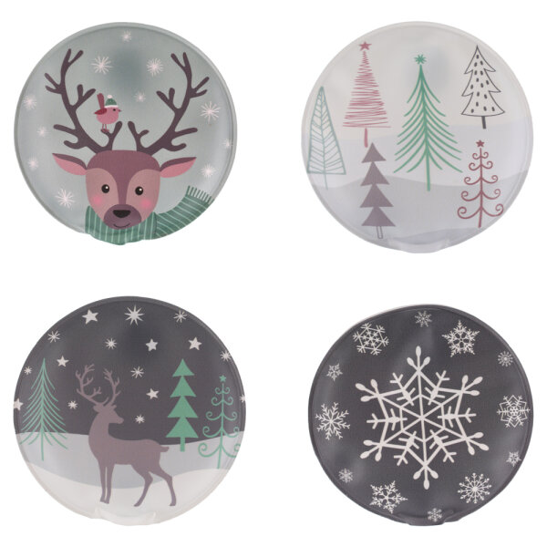 Taschenwärmer Rentier im Winter (4er Set) - Wichtelgeschenk, Handwärmer, Taschenheizkissen, Winter, Weihnachten