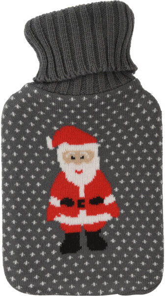 Wärmflasche Weihnachtsmann, 1 L mit Strickbezug - Bettflasche Santa, Wärmekissen