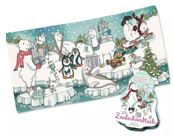 Magisches Handtuch Winterzauber 60x30 cm - Zauberhandtuch, Kinder Handtuch, Kindergeschenk, Winter, Weihnachten, Adventskalender