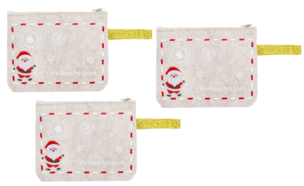 Filztasche Weihnachtspost Nordpol (3er Set) für kleine Weihnachtsgeschenke & Geldgeschenke - Geschenktasche Filz Weihnachten, Geldgeschenk