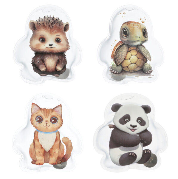 Taschenwärmer Süsse Tiere (4er Set) -  Panda, Igel, Katze, Schildkröte -  Wichtelgeschenk, Handwärmer, Taschenheizkissen