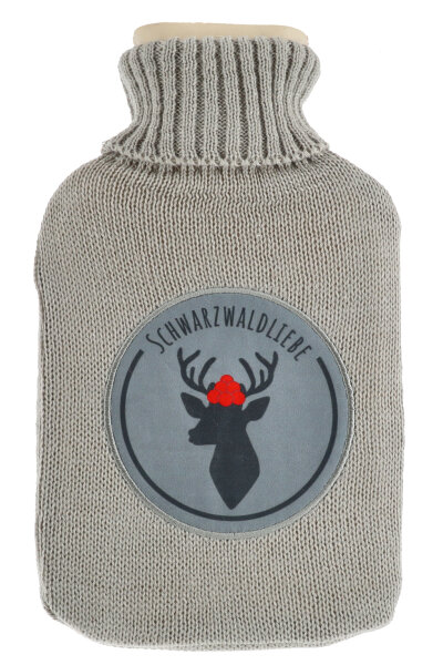 Wärmflasche Heimatliebe Schwarzwald mit Hirsch, 1,5 L mit Strickbezug - Bettflasche Heimat, Wärmekissen
