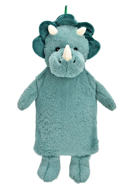 Wärmflasche Dino Dinosaurier mit Plüschbezug, 0,7L - Bettflasche, Wärmekissen