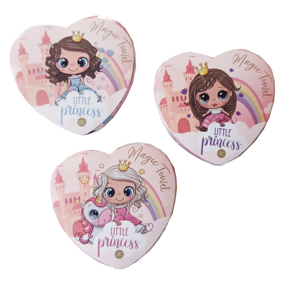 Magisches Handtuch Prinzessin mit Herz "Little Princess" (3er Set) 30x30 cm - Zauberhandtuch, Kinder Handtuch für Märchenliebhaber, Kindergeschenk, Ostergeschenk, Wichtelgeschenk