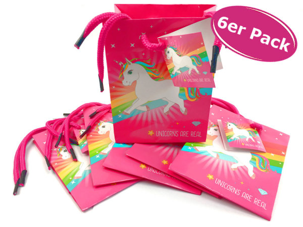 Einhorn Papier Geschenktüte 6er Set - Geburtstagstüte Geschenktüte Geschenktasche