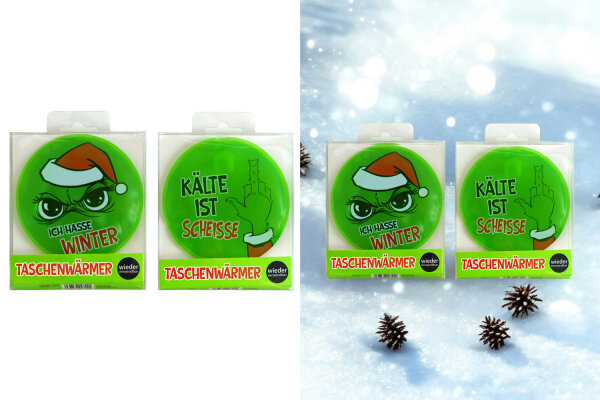 Taschenwärmer Muffel "Ich hasse Winter" (2er Set) -  Wichtelgeschenk Festtagsmuffel, Handwärmer Weihnachten, Taschenheizkissen